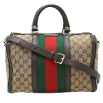 Beige Canvas Gucci Boston Bag