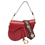 Red Leather Dior Saddle Bag