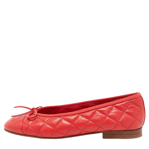 Red Leather Chanel Flats
