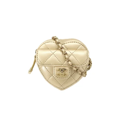 Gold Leather Chanel Wallet on Chain
