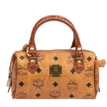 Brown Canvas MCM Boston Bag