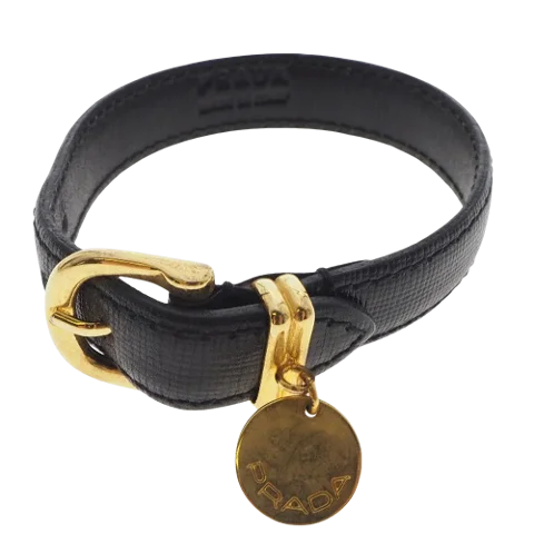 Black Leather Prada Bracelet