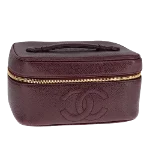 Burgundy Leather Chanel Cosmetic Pouch