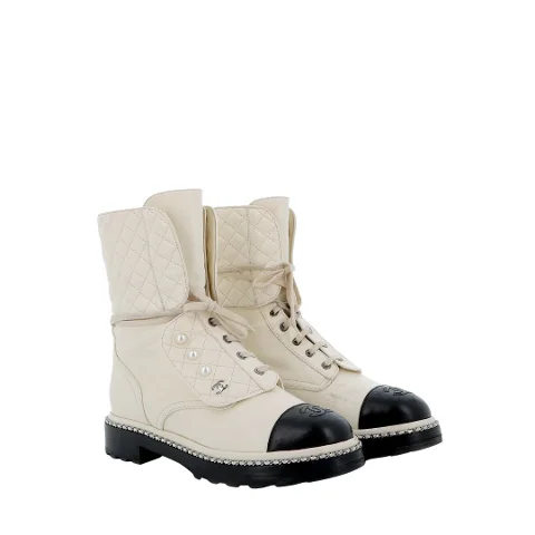White Canvas Chanel Boots