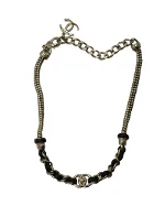 Black Leather Chanel Necklace