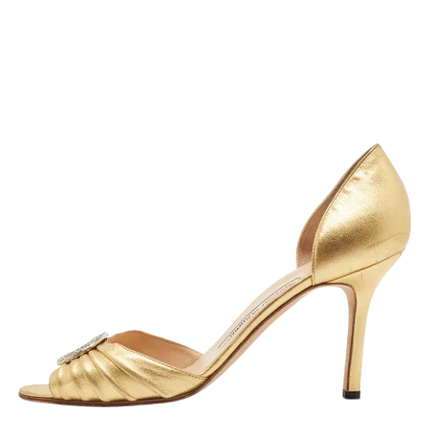 Gold Leather Manolo Blahnik Heels