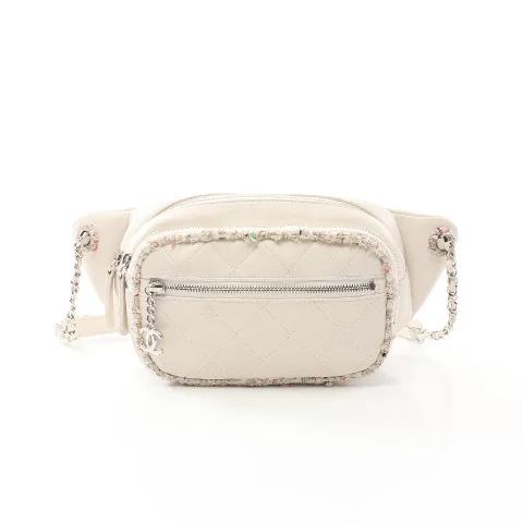 White Fabric Chanel Belt Bag