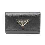 Black Leather Prada Key Holder