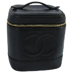 Black Leather Chanel Cosmetic Pouch