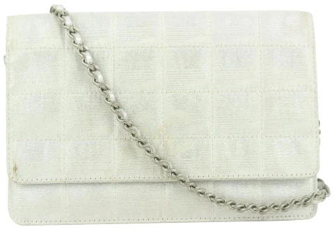 Silver Leather Chanel Wallet On Chain