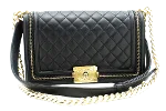 Black Leather Chanel Boy Bags