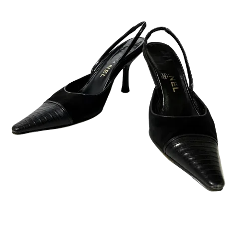 Black Leather Chanel Heels
