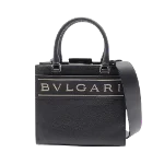 Black Leather Bvlgari Handbag