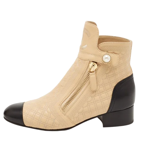 Beige Leather Chanel Boots