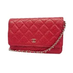 Red Leather Chanel Wallet on Chain