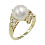 White Yellow Gold Mikimoto Ring