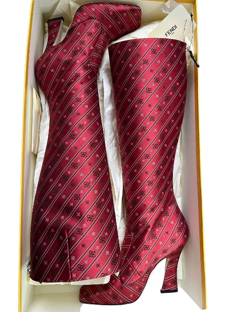 Red Fabric Fendi Boots