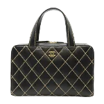 Black Leather Chanel Boston Bag