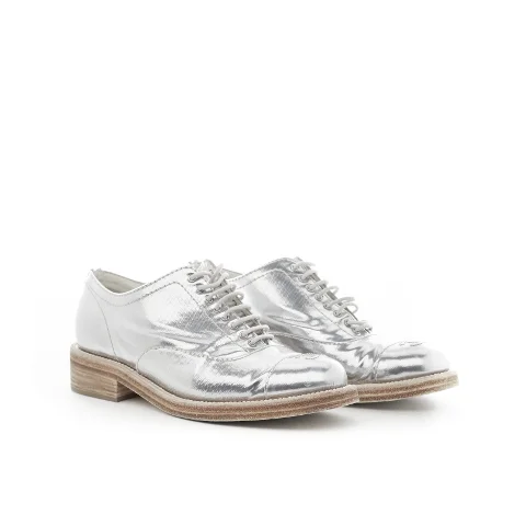 Silver Leather Chanel Flats