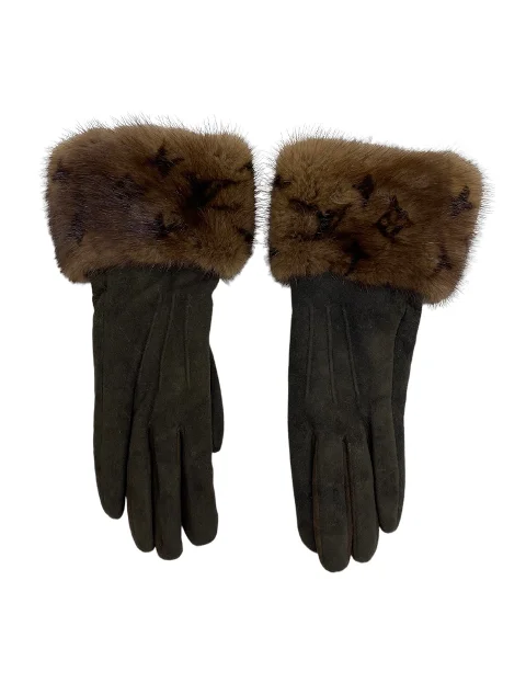 Brown Suede Louis Vuitton Gloves