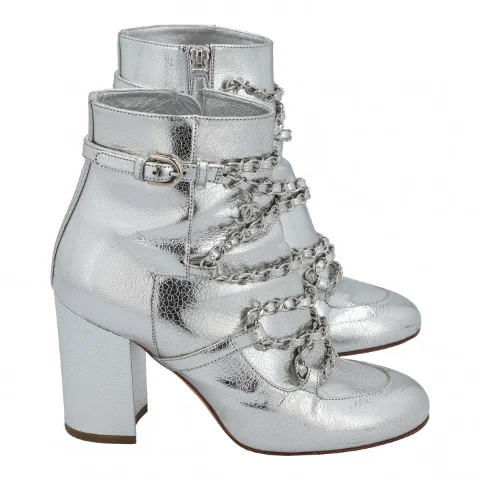 Silver Leather Chanel Boots