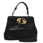 Black Leather Bvlgari Handbag