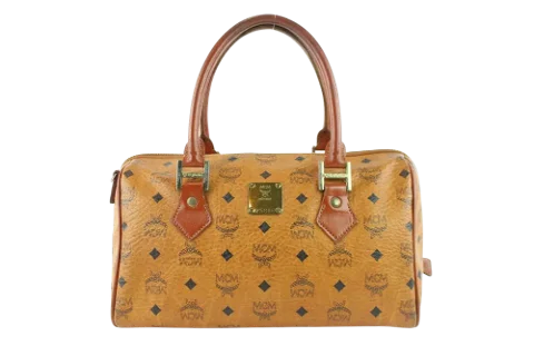 Brown Fabric Mcm Boston Bag