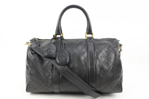 Black Leather Chanel Boston Bag