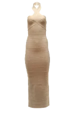 Beige Fabric Hervé Léger Dress