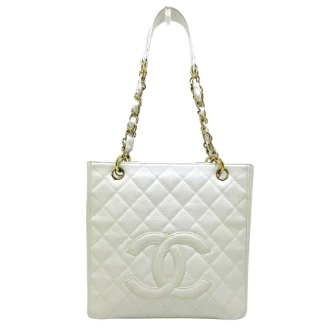 White Leather Chanel Tote