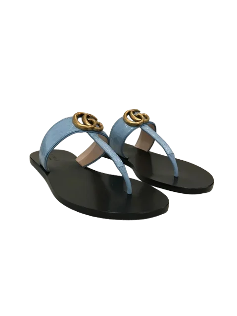 Blue Leather Gucci Sandals
