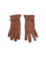 Brown Leather Moschino Gloves
