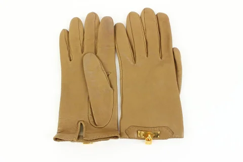 Beige Leather Hermès Gloves