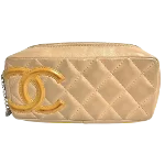 Beige Leather Chanel Cosmetic Pouch