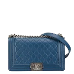 Blue Leather Chanel Boy Bags