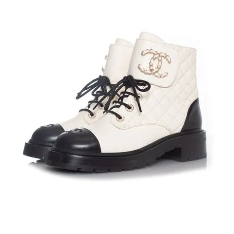 White Leather Chanel Boots