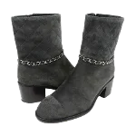 Grey Fabric Chanel Boots