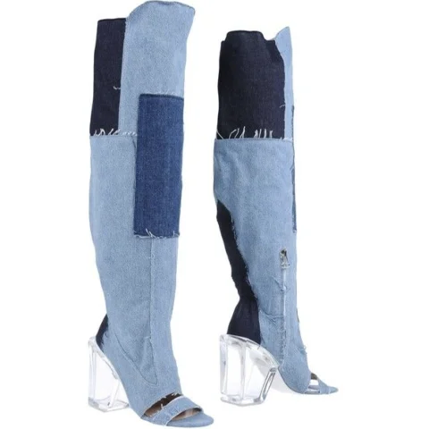 Blue Fabric Off White Boots