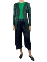 Green Fabric Issey Miyake Pleats Cardigan