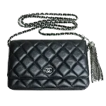 Black Leather Chanel Wallet on Chain