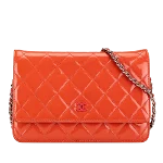 Orange Leather Chanel Wallet on Chain