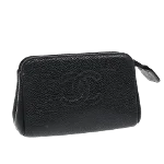 Black Leather Chanel Pouch