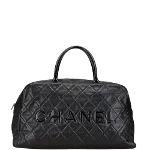 Black Leather Chanel Travel Bag