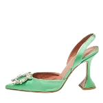 Green Satin Amina Muaddi Heels