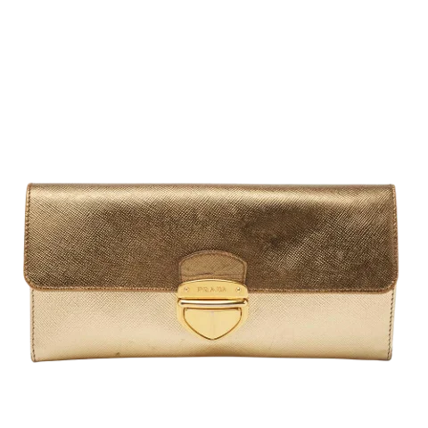 Gold Leather Prada Wallet