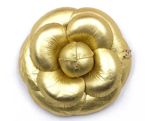 Gold Leather Chanel Brooch