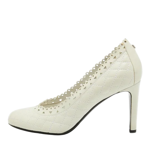White Leather Chanel Heels