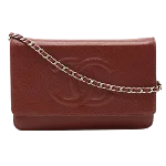 Red Leather Chanel Wallet on Chain