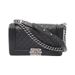 Black Leather Chanel Boy Bags