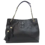 Black Leather Tory Burch Tote